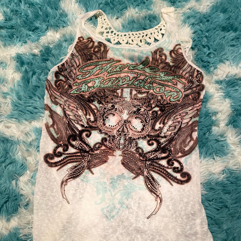 Womens Harley Davidson Tunic type top, fringe back
